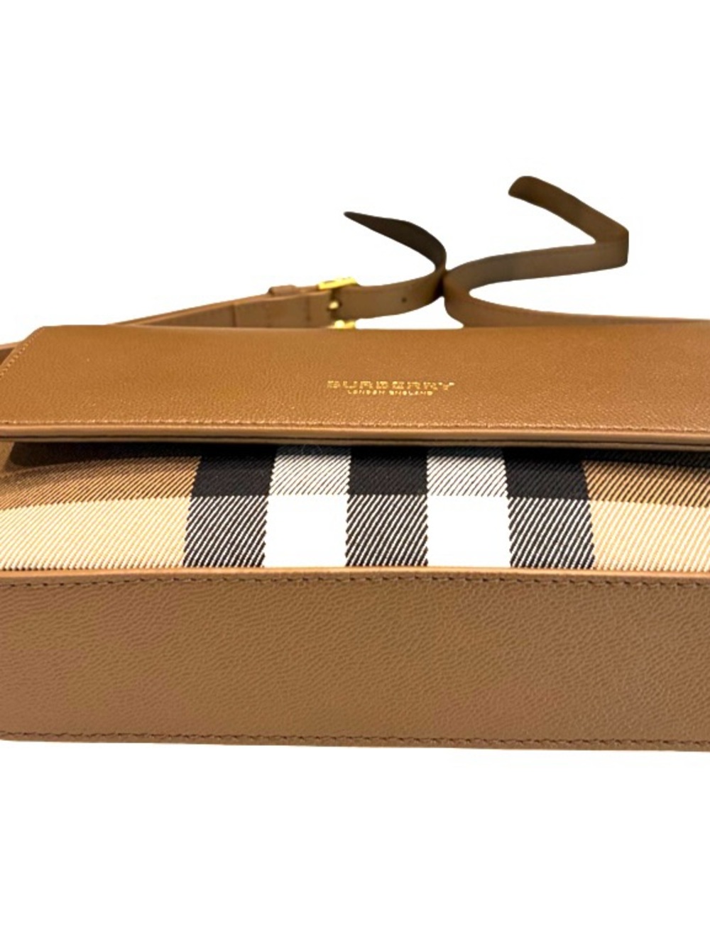 Burberry Hampshire Small Brown House Check & Leather Crossbody Bag Reg $1,150 - Picture 4 of 15